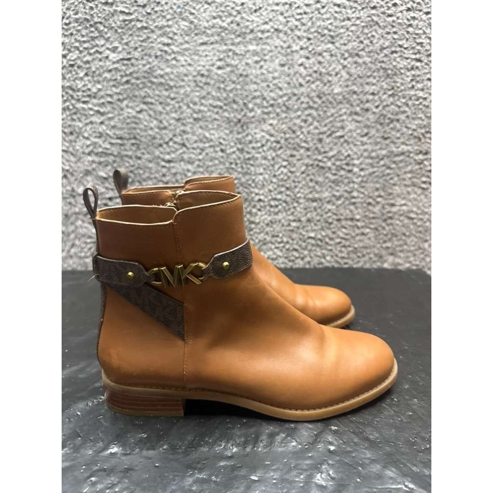 Michael Kors Farrah Flat Leather Zip Up Ankle Booties Brown Womens Size 7M‎ US - Picture 4 of 13